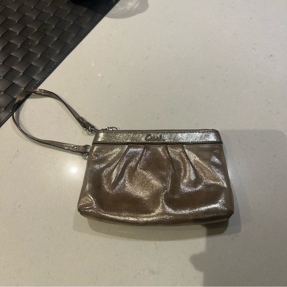 Vintage Coach Metallic Pewter Champagne Wristlet